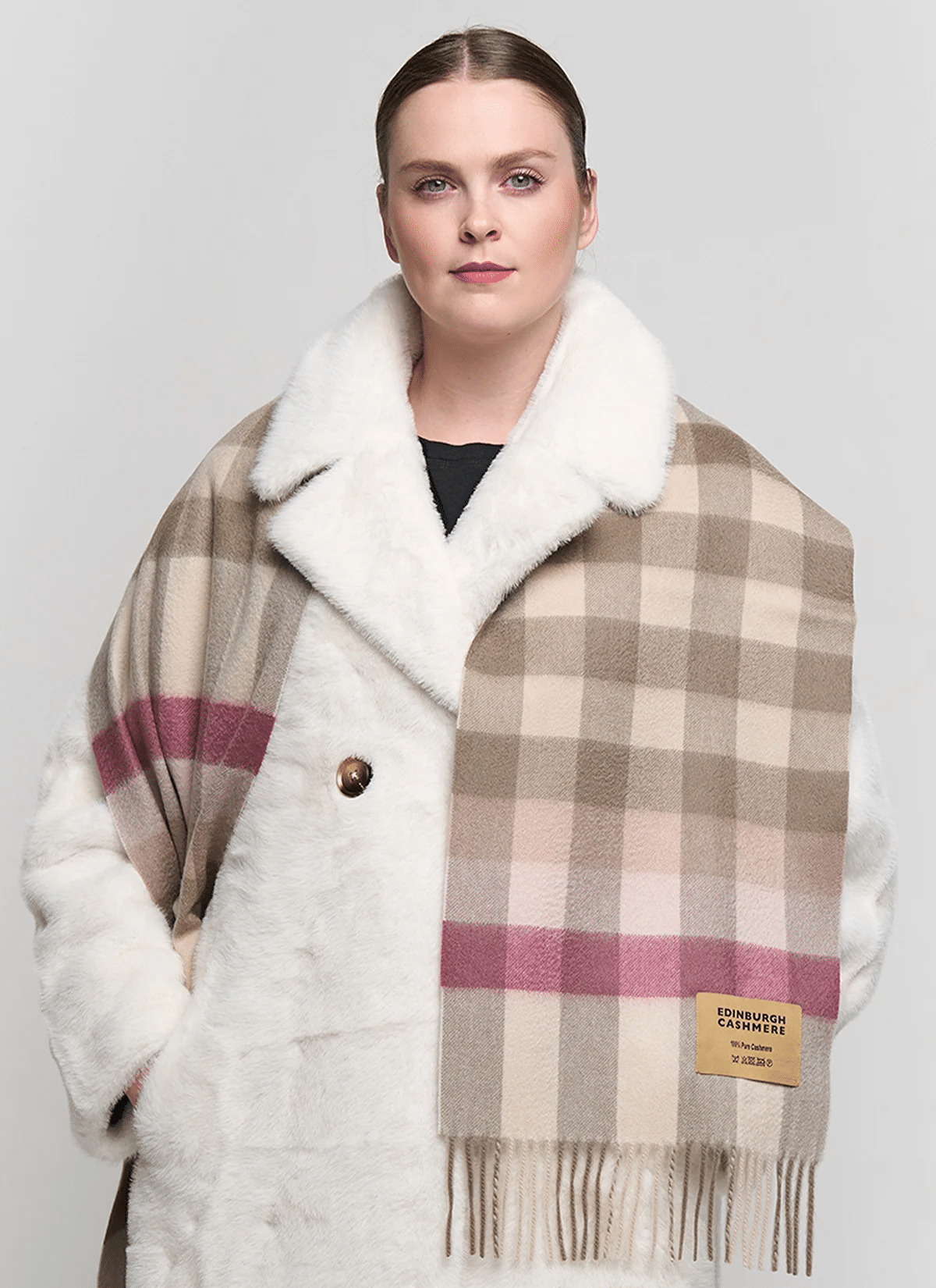 Pink Accent Check Cashmere Scarf 