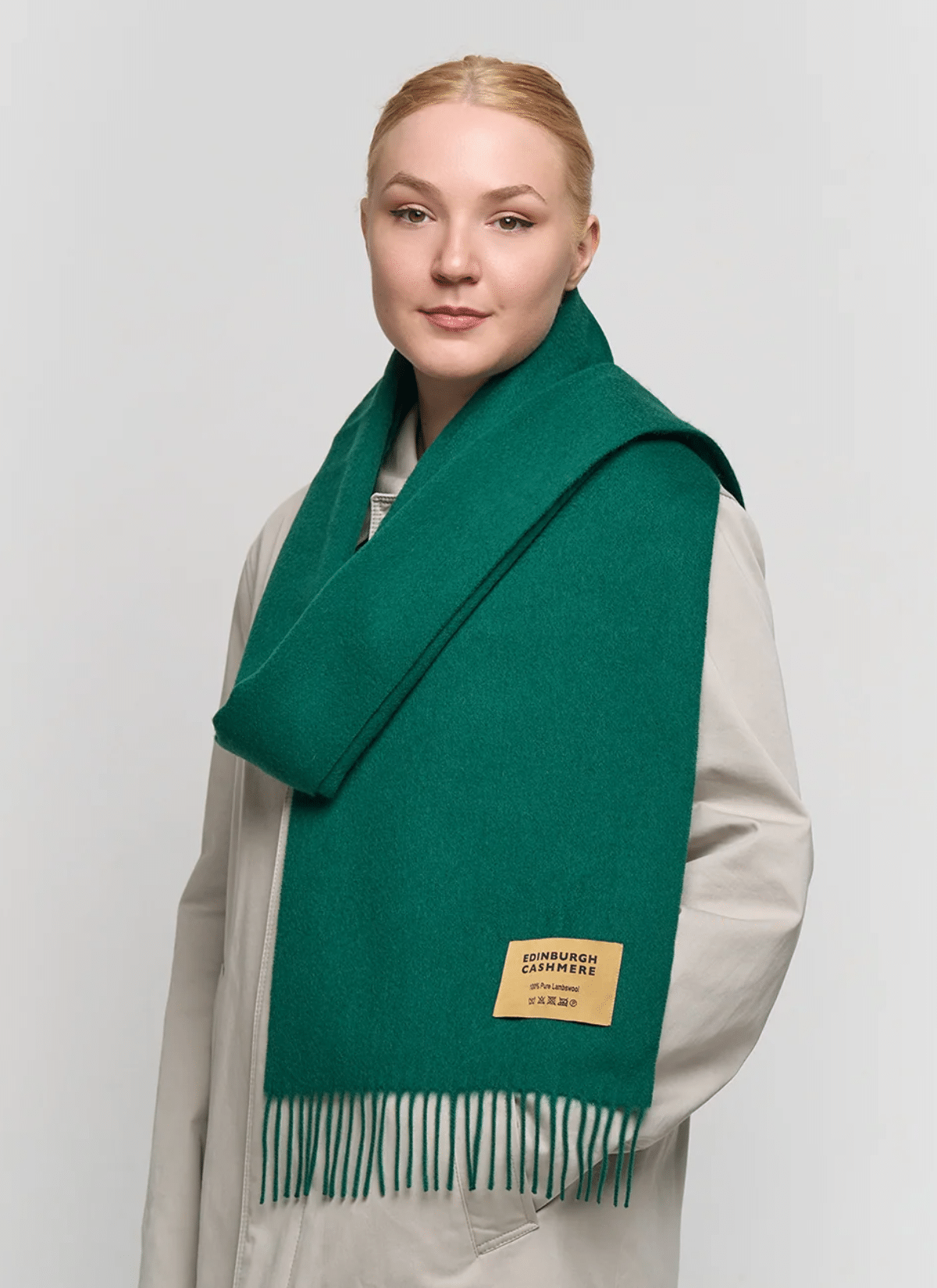 Plain Merino Wool Scarf Dark Green 136 
