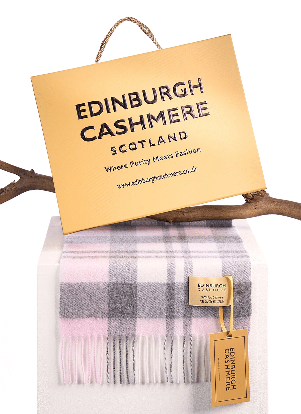Pink Check Cashmere Scarf 